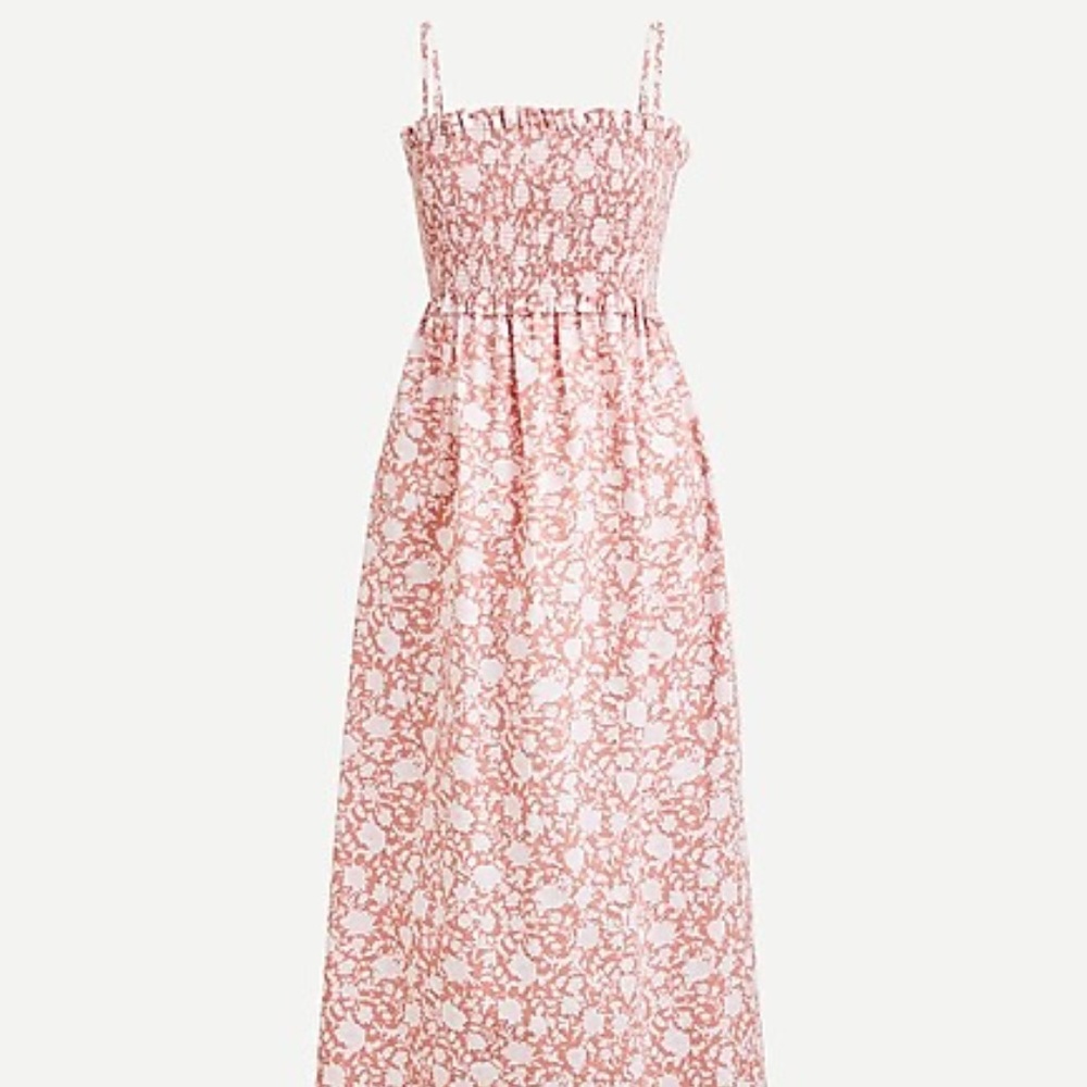 EUC J.Crew Smocked cotton poplin sundress in rose vines, Size M